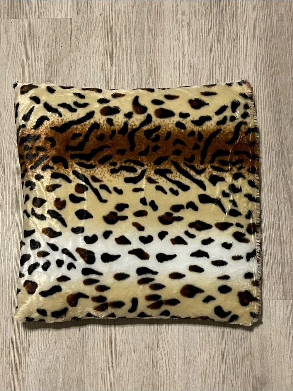 Leopard Print Faux Fur Accent Pillow - Cream and Brown